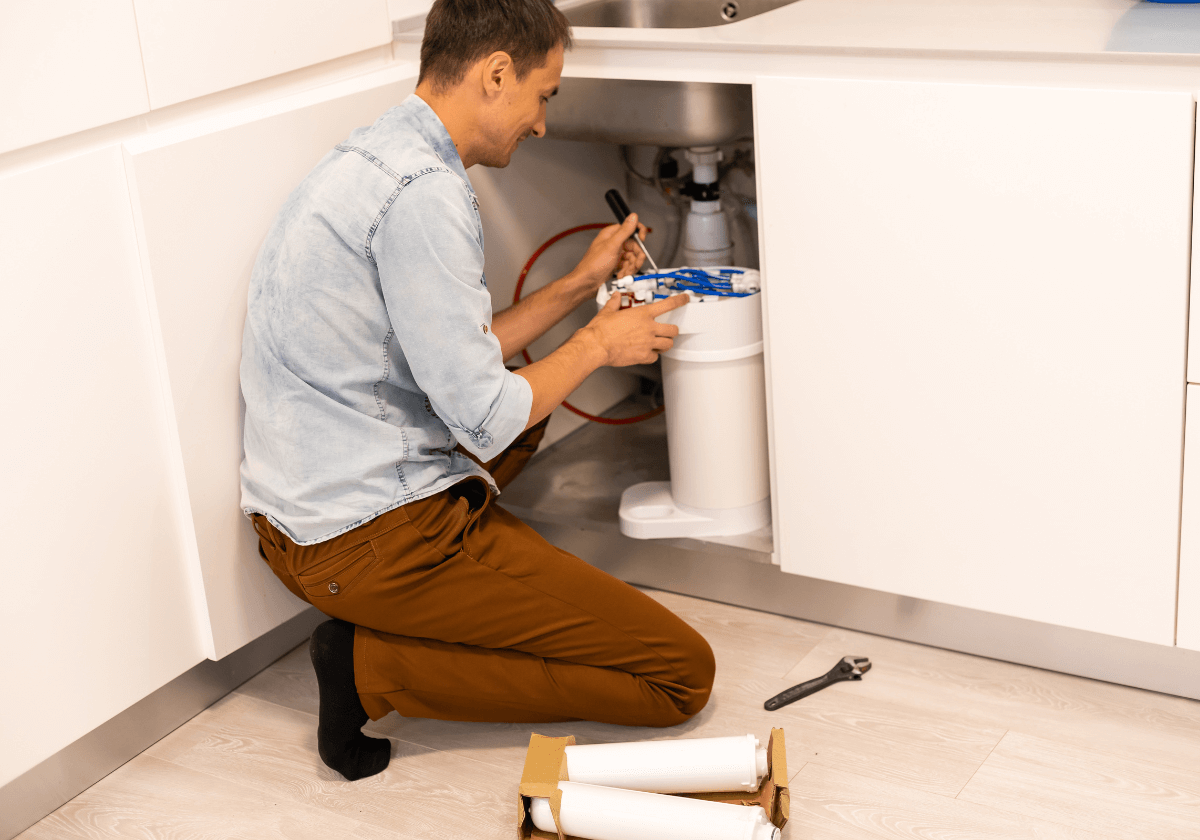 a man changing water filters